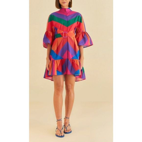 Farm Rio 295672 Women's Sz Small Multicolor Amanda Stripes Mini Dress - Picture 1 of 16